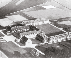 Black and White aerial image of the original campuses from the 1960s